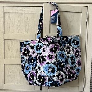 Vera Bradley Women's Recycled Cotton Grand Tote Bag Plum Pansies New